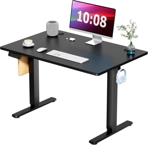 Smug Standing Desk, Adjustable Height Electric Sit Stand Up Down Computer Table, 40×24 Inch Ergonomic Rising Modern Lift Motorized Gaming Desktop Workstation for Work Home Office, Black