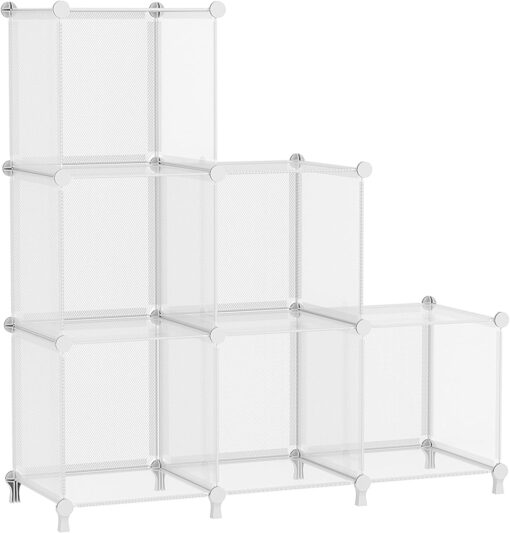 AWTATOS Cube Storage Organizer, Closet Organizers and Storage, 6 Cube Shelves Bookshelf, DIY Stackable Plastic Clothes Organizer Shelving for Bedroom, Home, Transparent Twill