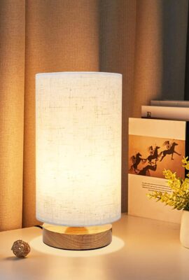 Small Bedside Table Lamp for Bedroom, Minimalist Wood Base &...