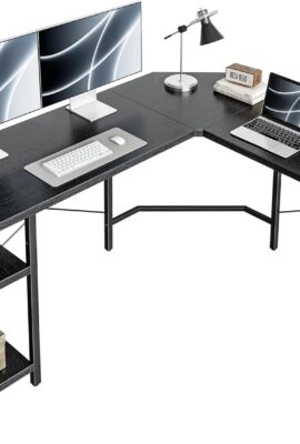 CubiCubi L Shaped Desk, 59.1 Inch Reversible Corner Desk with Storage Shelves, Home Office Desk for Writing Gaming Study, Black