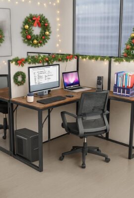 TooCust 2 Person Cubicle Desk with Privacy Panels – 95”L x 47”W x 47”H L Shaped Cubicle Desks for Office, Wood and Metal Office Workstations, Cubicles Privacy Business Furniture