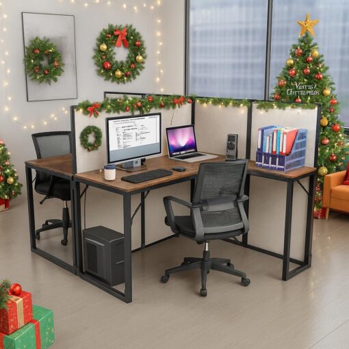 TooCust 2 Person Cubicle Desk with Privacy Panels – 95”L x 47”W x 47”H L Shaped Cubicle Desks for Office, Wood and Metal Office Workstations, Cubicles Privacy Business Furniture