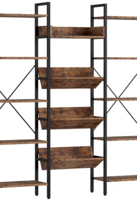 IRONCK Bookshelves and Bookcases 5 Tiers, Triple Wide Industrial Bookshelf, Large Etagere Bookshelf, Display Storage Bookshelves with Metal Frame for Living Room, Home Office