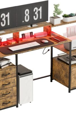 Computer Desk with Drawers, 67 Inch Office Desk with Storage and Power... Computer Desk with Drawers, 67 Inch Office Desk with Storage and Power...