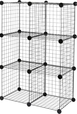Amazon Basics Cube Wire Grid Stackable Storage Shelves, 6-Cube, 12.6″D x 26″W x 38″H, Black