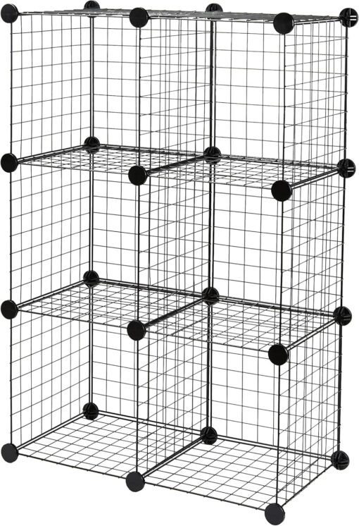 Amazon Basics Cube Wire Grid Stackable Storage Shelves, 6-Cube, 12.6″D x 26″W x 38″H, Black
