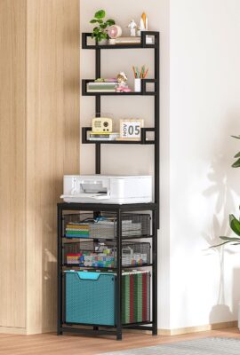 Sbanmao 3-Drawer Vertical File Cabinet, 61″ Tall Heavy-Duty Filing Cabinet for Home Office, Fit for Letter Files, Metal Mesh Drawers with Printer Stand, Black