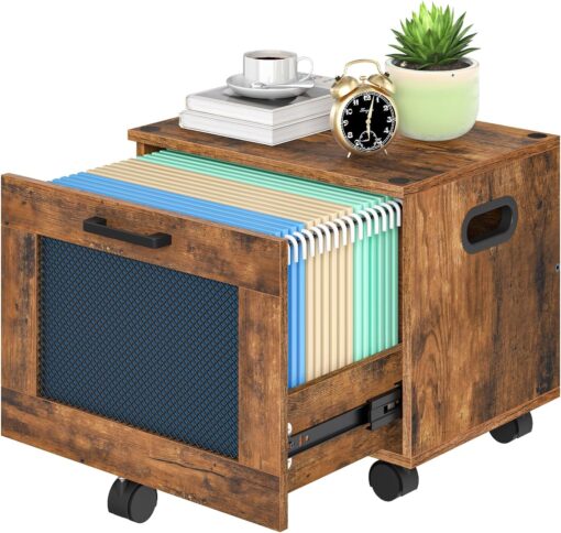 HOOBRO File Cabinet, Rolling File Cart, Under Desk Small Filing Cabinet, File Organizer Box, Home Office File Basket with Drawer for A4, Letter Files, Rustic Brown and Black BF11WJ01G1