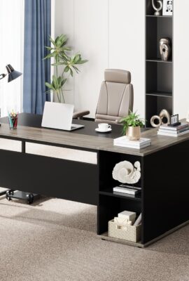 Tribesigns 71 inch Executive Desk, L Shaped Desk with Cabinet Storage,...