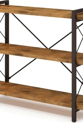 HCHQHS Bookshelf, 3-Tier Industrial Bookcase, Rustic Open Book Shelf,...