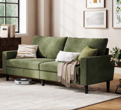 LINSY 79” Loveseat Sofa: Comfy Corduroy Love Seat Couch with Adjustable Deep Seat Modern Loveseat Couches for Living Room Office Bedroom Apartment (Green)