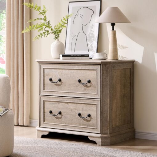 T4TREAM 34″ Farmhouse Lateral File Cabinet for Home Office, Large 2-Drawer Wood Filing Cabinet w/Smooth Rails, Fits Letter/Legal Files, Storage Cabinet w/Framed Drawer Front Design, Light Rustic Oak