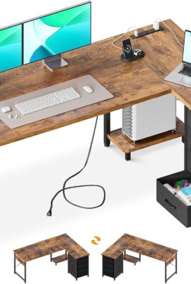 AODK L Shaped Desk with 4 Tier Drawers, 61″ Reversible Gaming... AODK L Shaped Desk with 4 Tier Drawers, 61″ Reversible Gaming...