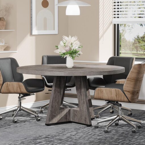 Tribesigns 47-Inch Round Conference Table for 4-6 People, Wooden Meeting Room Table with Thicken Tabletop and Wood Base (Grey)