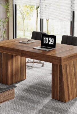 Tribesigns 55 Inches Executive Desk, Mid-Century Modern Home Office...