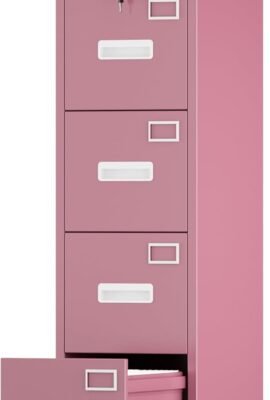 Aobabo File Cabinet 4 Drawer with Wheels, Lockable Office Metal Filing Cabinet with Name Card for Office and Home,Assembly Required,Pink