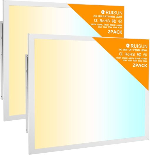 2 Pack 2×2 LED Flat Panel Light Drop Ceiling Office Fixture,Surface Mount Drop Ceiling Fixture,4800LM, 20W/25W/30W/35W/40W Selectable,3000K/3500K/4000K/5000K/6500K 5CCT,Dimmable (0-10V),ETL Listed