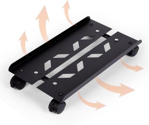 Mobile PC Tower Stand, Adjustable Metal Computer Tower Stand, PC Floor Stand with 4 Locking Caster Wheels, CPU Holder for Office,Gamers and Students