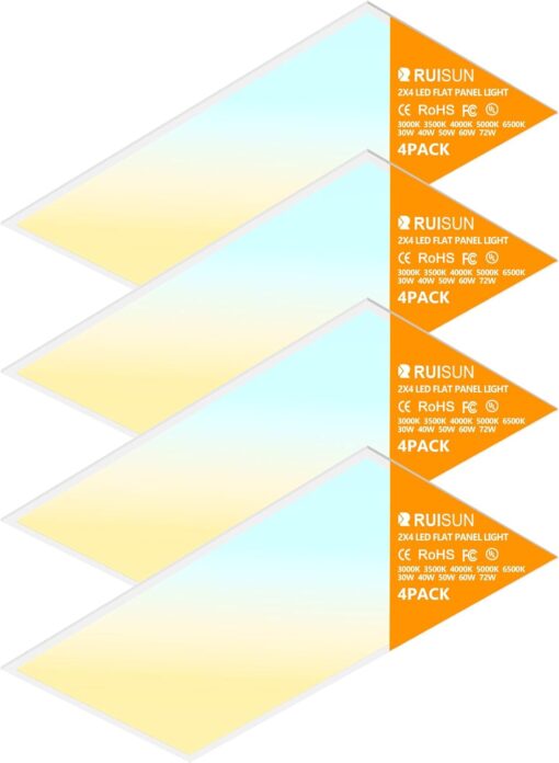 4 Pack 2×4 LED Flat Panel Light Drop Ceiling Office Fixture,Surface Mount Drop Ceiling Fixture,9576LM, 30W/40W/50W/60W/72W Selectable,3000K/3500K/4000K/5000K/6500K 5CCT,Dimmable (0-10V),ETL Listed