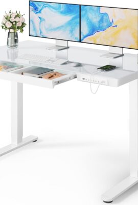 Marsail Glass Standing Desk with Drawer, 48 x 24 inch Electric Standing...