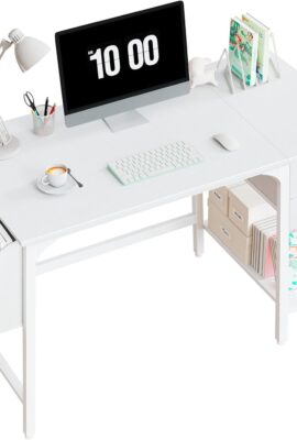 Lufeiya White Small Desk with Drawers – 40 Inch Computer Desk...