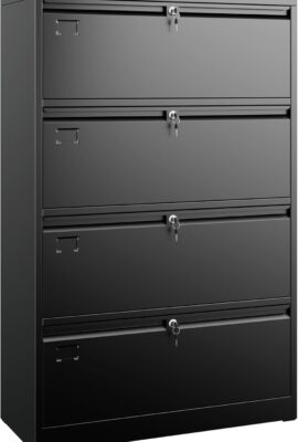 Aobabo 4 Drawer Wide Lateral File Cabinet, Metal Filing Cabinet with Lock, Suitable for Home Office School Hanging Files Letter/Legal/F4/A4 Size,Black,Required-Assembly,15.87″ D x 28.94″ W x 57.17″ H