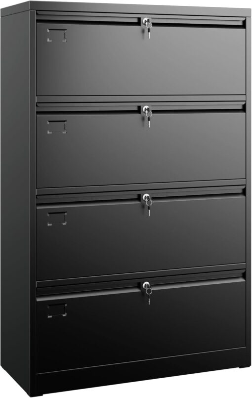 Aobabo 4 Drawer Wide Lateral File Cabinet, Metal Filing Cabinet with Lock, Suitable for Home Office School Hanging Files Letter/Legal/F4/A4 Size,Black,Required-Assembly,15.87″ D x 28.94″ W x 57.17″ H