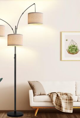 Dimmable Floor Lamp – 3 Lights Arc Floor Lamps for Living Room, 1000LM Modern Tall Standing Lamp With Beige Shades & Heavy Base, Mid Century Tree Floor Lamp for Bedroom Office, 3 LED Bulbs Included