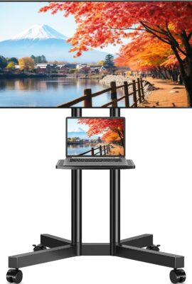 Rfiver Rolling TV Stand with Laptop Shelf, Mobile TV Stand with Upgraded Wheels for 32-75 Inch TVs, Height Adjustable Mobile TV Cart up to 88lbs, Portable TV Mount Stand for Outdoor, Home, Office