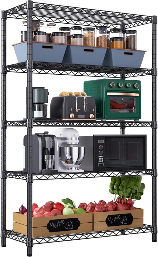 1750 lbs Steel Storage Shelving 5-Tier Utility Shelving Unit Steel Organizer Wire Rack for Home,Kitchen,Office,Garage, 1750 LBS Capacity 17.7″ D x 47.2″ W x 72.3″ H