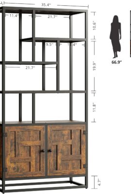 IRONCK Bookshelves and Bookcases, 35.4in Wide Book Shelf with Doors, 6 Tier Tall Bookshelf Geometric with Storage Cabinet and Storage Shelves for Living Room, Office IRONCK Bookshelves and Bookcases, 35.4in Wide Book Shelf with Doors, 6 Tier Tall Bookshelf Geometric with Storage Cabinet and Storage Shelves for Living Room, Office