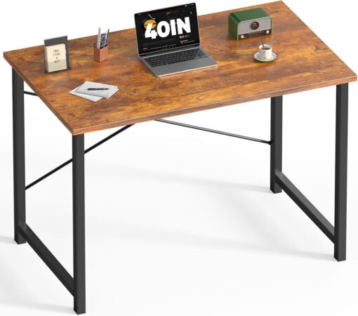 DUMOS 40 Inch Small Computer Office Desk Modern Simple Style Writing Study Work Table for Home Bedroom – Modern Brown