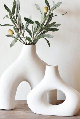 Carrot’s Den Donut Vase, Set of 2 – White Large Ceramic Vase – Minimalist Nordic, Hollow | Table Centerpiece, Olive Plant, Wedding, Living Room, Bookshelf, Office, Modern Home, Entryway, Console