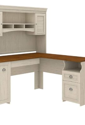Bush Furniture L Shaped Desk with Hutch, 5 Shelf Bookcase and Lateral File Cabinet | Fairview Collection Corner Computer Table with Bookshelf and Storage | 60Wx60Dx69H