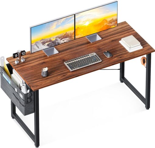 ODK Computer Desk Large Office Desk, 48 Inch Gaming Desk with Storage, Modern PC Desk Work Table with Headphone Hook for Home Office, Deep Brown