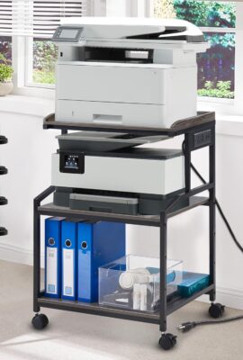 Lauren&Harold 34” Printer Stand with Power Outlets & USB Ports, 3-Tier Adjustable Rolling Cart, Heavy Duty 150LBS Storage Table with Wheels for Office, Kitchen, Living Room, Grey/Black Lauren&Harold 34” Printer Stand with Power Outlets & USB Ports, 3-Tier Adjustable Rolling Cart, Heavy Duty 150LBS Storage Table with Wheels for Office, Kitchen, Living Room, Grey/Black