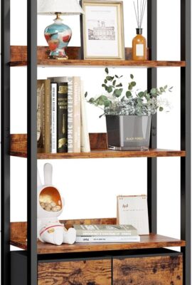 Furologee 5-Tier Bookshelf, Tall Bookcase with 2 Storage Drawers,...