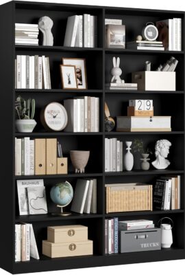 FACBOTALL Bookshelf and Bookcase, 6-Tier Double Wide Bookshelves,...