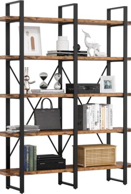 IRONCK Industrial Bookshelf and Bookcase Double Wide 5 Tier, Large Open Shelves, Wood and Metal Bookshelves for Home Office Furniture, Easy Assembly | Bookcase, Large, Open Shelves, Bookshelves, Easy Assembly