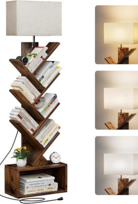 Evermagin 6 Tier Tree Bookshelf with Light, Narrow Bookcase Tower,...