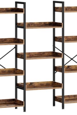 Rolanstar Bookshelf 4 Tiers with 4 Hooks, Triple Bookcase with Open Display Shelves, Industrial Wide Bookshelf with Metal Frame for Living Room, Office, Rustic Brown Rolanstar Bookshelf 4 Tiers with 4 Hooks, Triple Bookcase with Open Display Shelves, Industrial Wide Bookshelf with Metal Frame for Living Room, Office, Rustic Brown