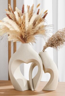 White Vases for Decor, Heart Shaped Ceramic Vase Set of 2, Nordic...