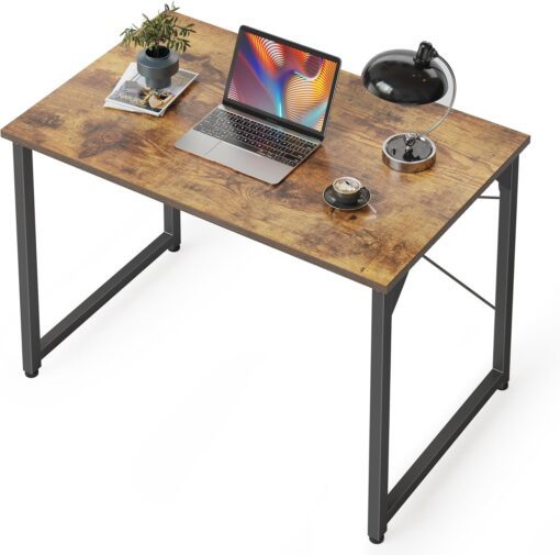 CubiCubi Computer Desk 32″ Study Writing Table for Home Office, Modern Simple Style PC Desk, Black Metal Frame, Deep Brown