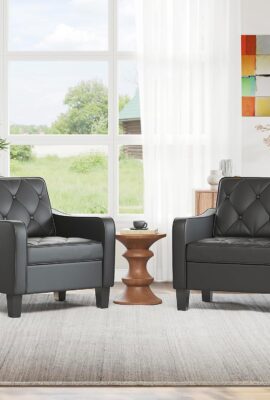 STHOUYN Living Room Arm Chairs Set of 2, Black Faux Leather Accent Chair, Waiting Room Chairs, Office Reading Chair for Guest (2, Black)