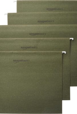 Amazon Basics Hanging Organizer File Folders for Efficient Filing, Sturdy, Adjustable Tabs, Letter Size, Pack of 25, Green