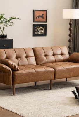 85” Futon Sofa Bed, Sleeper Sofa, Small Couch with Storage Adjustable...