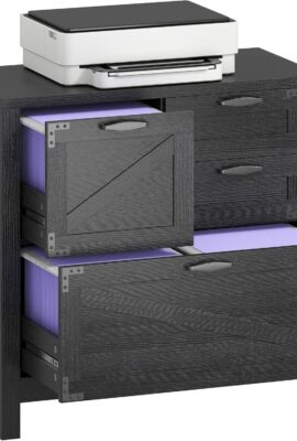 HOMCOM 4 Drawer File Cabinet, Farmhouse Lateral Filing Cabinet with Adjustable Hanging Rails for Letter/A4/Legal Size Files, Printer Stand for Home Office, Black