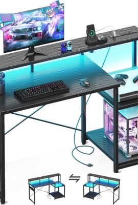 AODK Computer Desk, 48 Inch Gaming Desk with Led Lights & Power... AODK Computer Desk, 48 Inch Gaming Desk with Led Lights & Power...