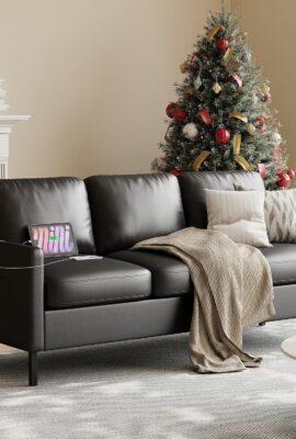 STHOUYN 72″ W Faux Leather Black Sofa 3 Seat Couch, Modern Comfy...