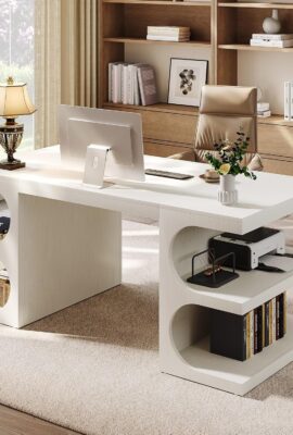 Tribesigns White Executive Office Desk, 63″ Computer Desk with... Tribesigns White Executive Office Desk, 63″ Computer Desk with...